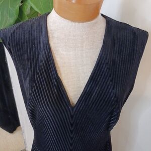 Size 8 Anne Klein Black Midi Womens Dress Velour Striped Semi Formal Holidays